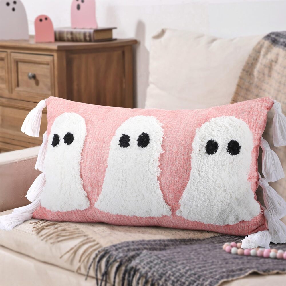 1815 Halloween Ghost Throw Pillows Cover Decorative Pink Ghost Shaped